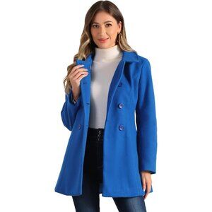 Women's Indigo Blue Peter Pan Collar Double Breasted Winter Long Trench Coat